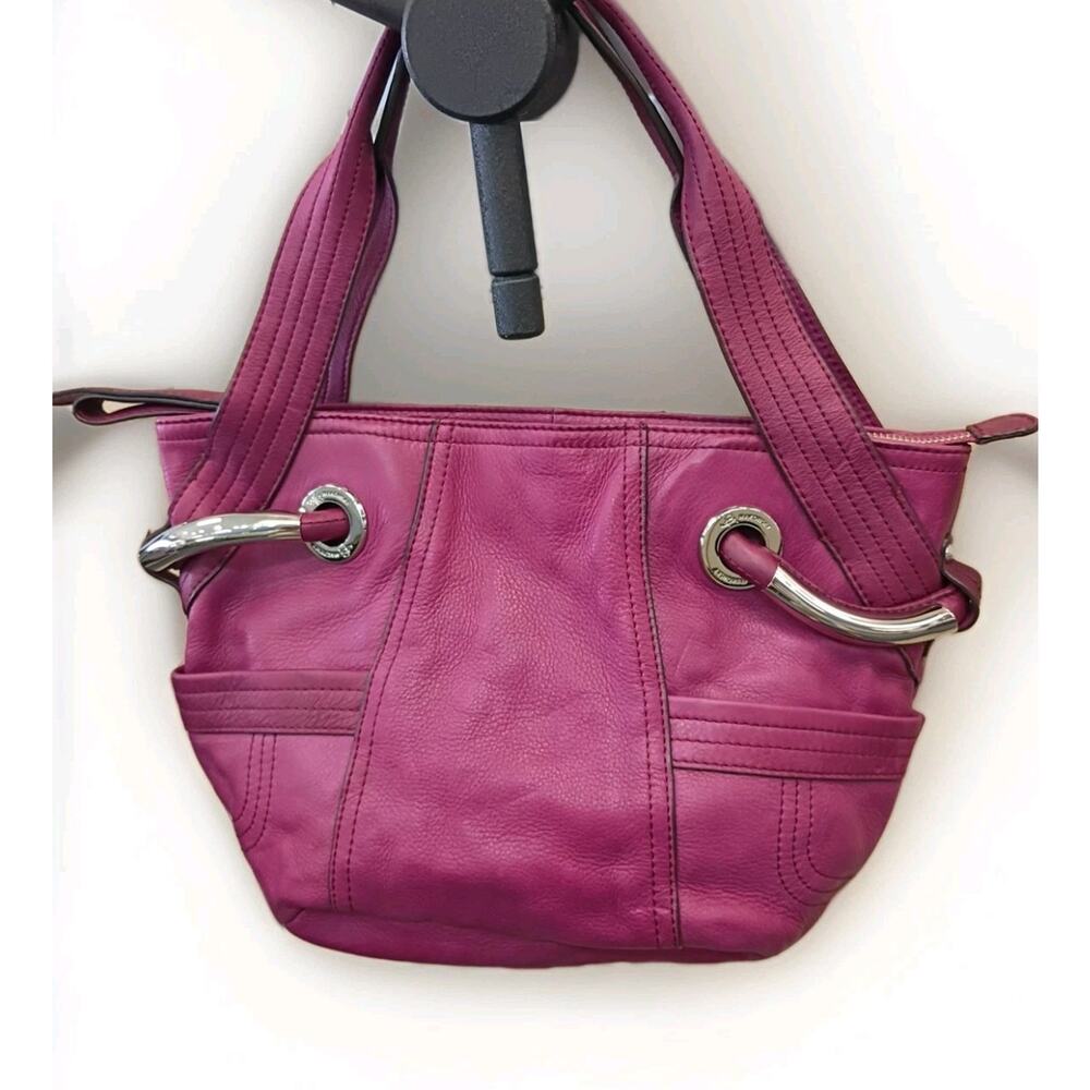 Beautiful Purplish Pink B Makowsky Genuine Leather Shoulder Handbag Purse 14x8x3